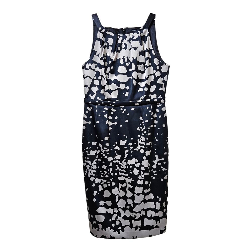 TAHARI Women's 8 Satin Dress Sheath Sleeveless Black Beige Lined Classy Elegant
